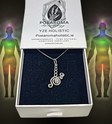Sacred Geometry BioSymbol &quot;GENERAL WELL-BEING&quot; 925 Silver Herkimer Diamond Crystal Necklace Pendant.