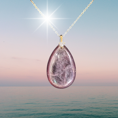 Lepidolite Lilac Crystal Necklace 925 Sterling Silver Pendant "Dancing Soul" Amulet 