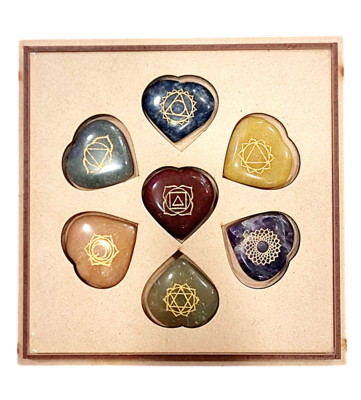 Chakra Set ~ Chakra Set Crystal Wooden Gift Box Symbols Heart Crystals Kit