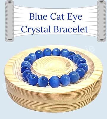 Cat Eye Crystal Bracelet "Safe Zone" Blue Bead Elastic +-10mm