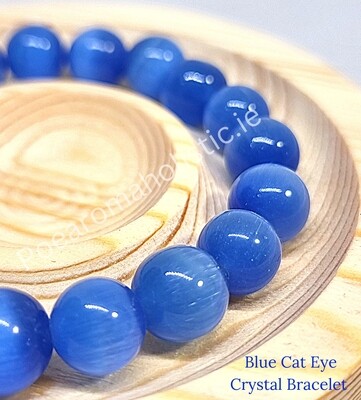 Cat Eye Crystal Bracelet &quot;Safe Zone&quot; Blue Bead Elastic +-10mm