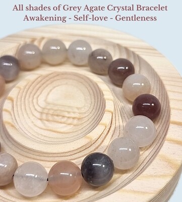 GREY AGATE CRYSTAL BRACELET GENUINE STONE BEAD 