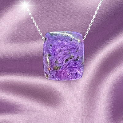 Charoite Crystal Amulet Pendant 925 Sterling Silver Necklace