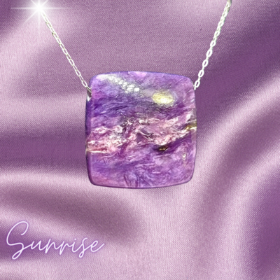 Charoite Crystal Amulet Pendant 925 Sterling Silver Necklace 