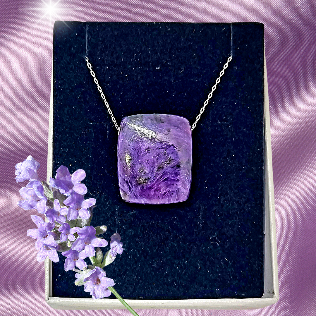Charoite Crystal Amulet Pendant 925 Sterling Silver Necklace