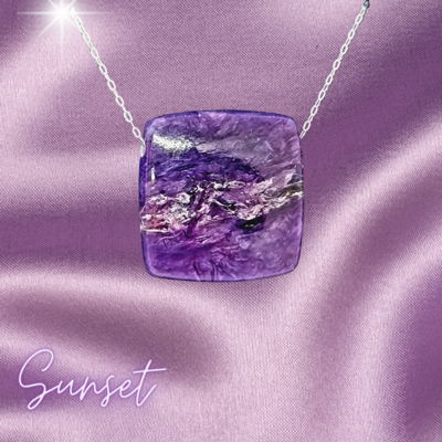 Charoite Crystal Amulet Pendant 925 Sterling Silver Necklace 