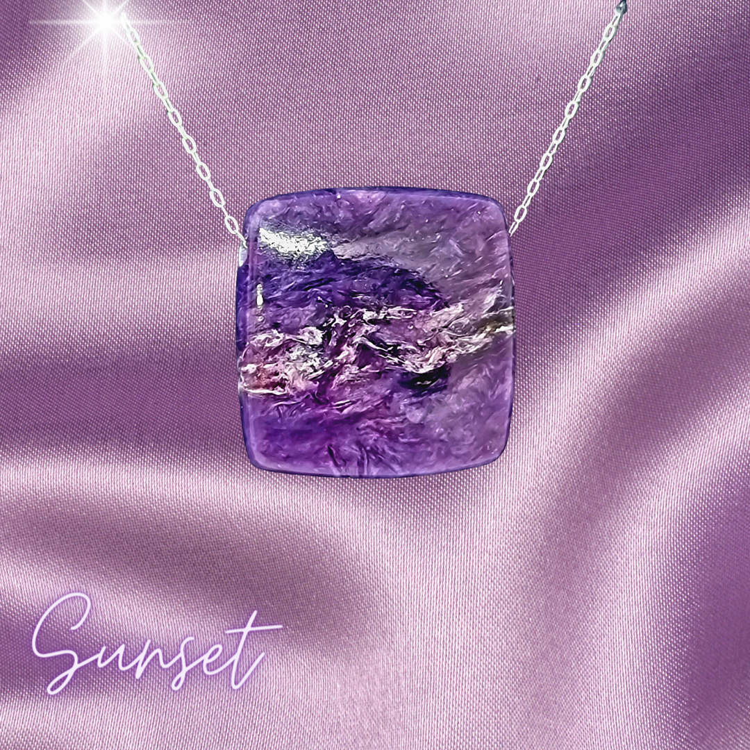 Charoite Crystal Amulet Pendant 925 Sterling Silver Necklace 