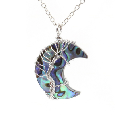 Moon Natural Sea Shell Tree of Life Pendant Necklace Silver Copper Crescent