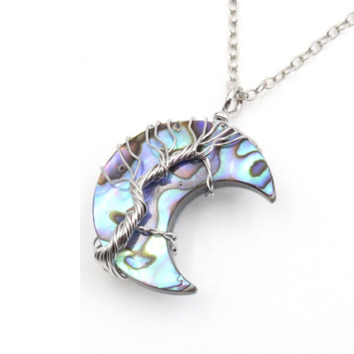 Moon Natural Sea Shell Tree of Life Pendant Necklace Silver Copper Crescent