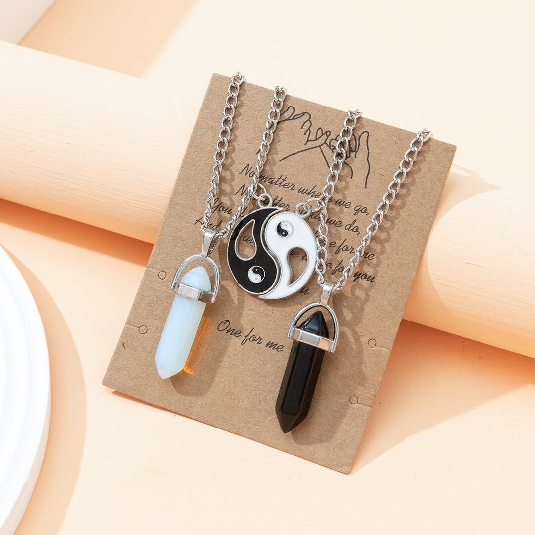 Yin-yang Point Crystal Double Pendant Necklace Set