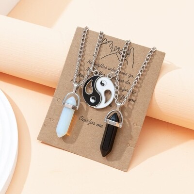 Yin-yang Point Crystal Double Pendant Necklace Set