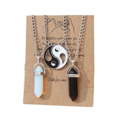 Yin-yang Point Crystal Double Pendant Necklace Set