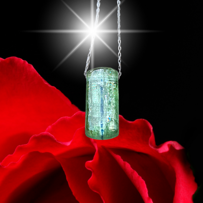 Green Kyanite Crystal with Blue Infusion &quot; Soul &amp; Spirit&quot; Amulet 925 Sterling Silver 