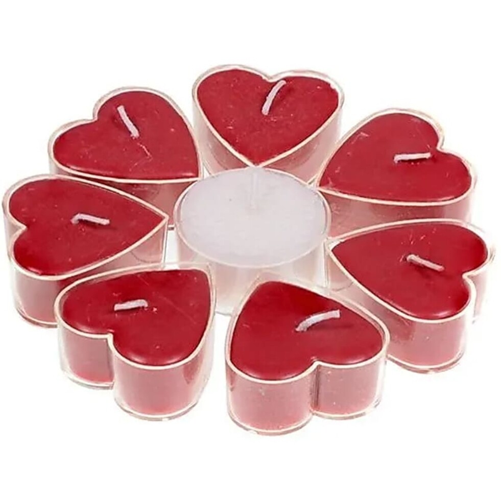 Heart Tea Light Candle Stearin Rose Gift Set