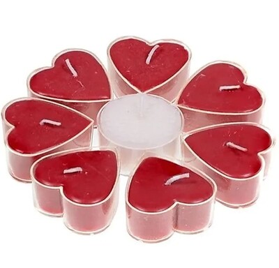 Heart Tea Light Candle Stearin Rose Gift Set