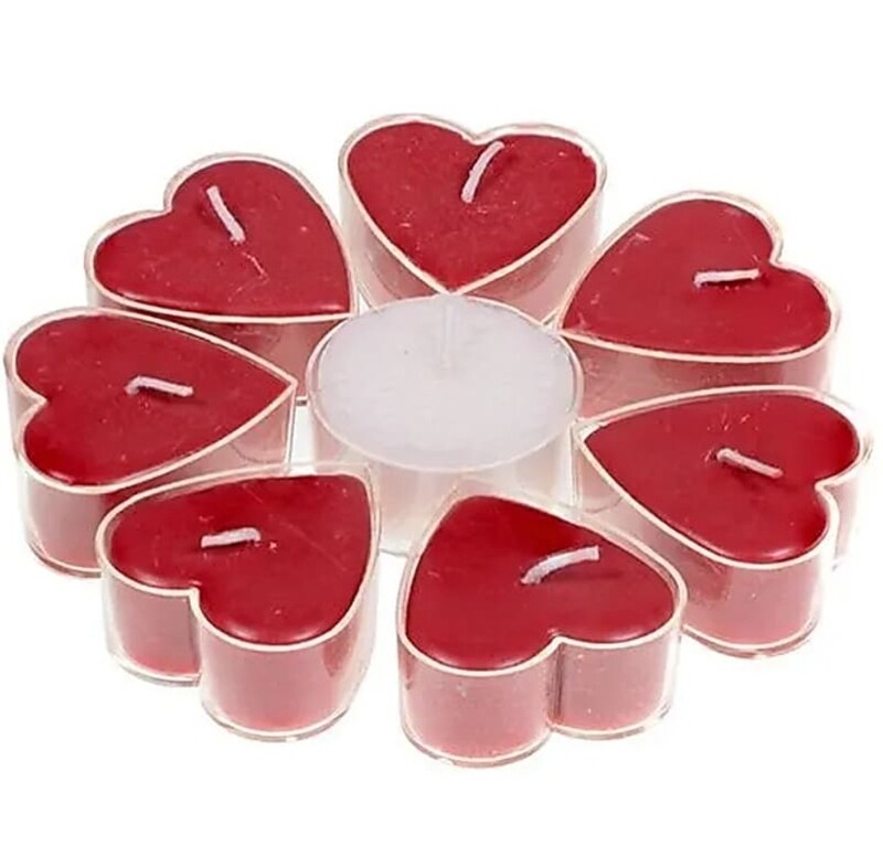Heart Tea Light Candle Stearin Rose Gift Set