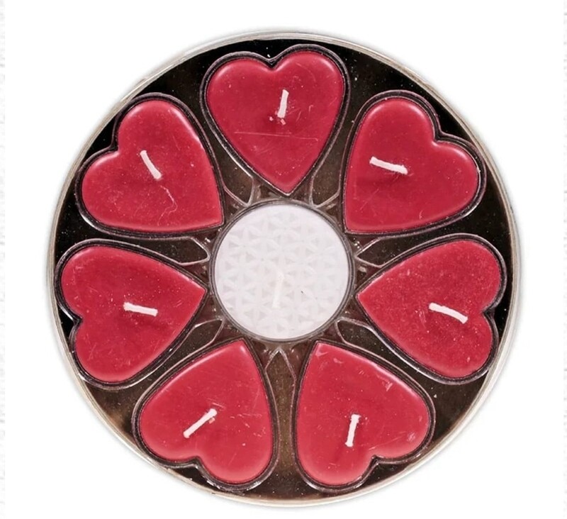 Heart Tea Light Candle Stearin Rose Gift Set