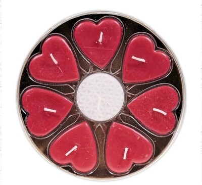 Heart Tea Light Candle Stearin Rose Gift Set