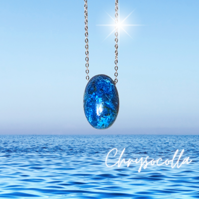Chrysocolla Earth Power Сrystal Amulet 925 Sterling Silver Necklace.
