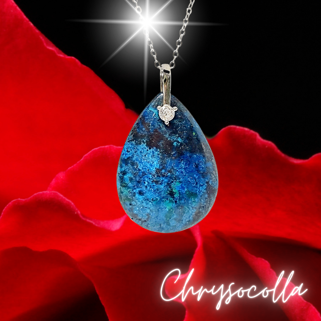 Chrysocolla Earth Power Сrystal Amulet 925 Sterling Silver Necklace
