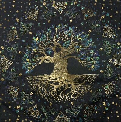 Tree of Life Tapestry | Tablecloth 3D Colorful Tree Wall Hanging Large Green Black