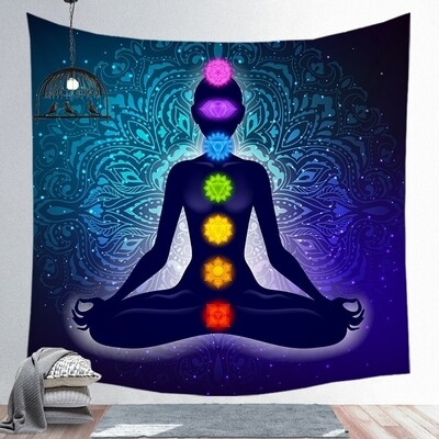 Tapestry | Tablecloth 3D Mandala Chakra Mysterious Cosmic Energies Yoga Lotus Chakra Beautiful Woman Silhouette Crystal Vector Tapestry Colorful Wall Hanging Large