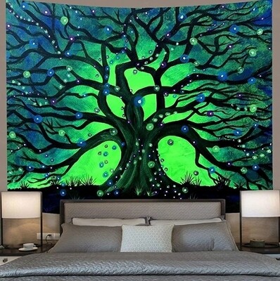 Tree of Life Tapestry | Tablecloth 3D Colorful Psychedelic Tree Wall Hanging Large Green