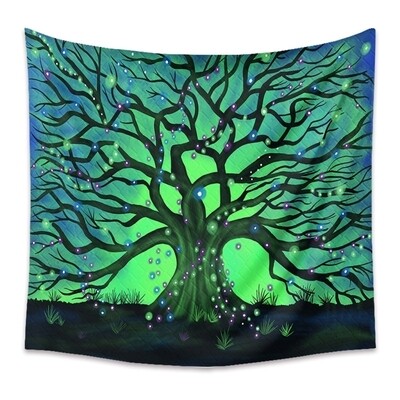Tree of Life Tapestry | Tablecloth 3D Colorful Psychedelic Tree Wall Hanging Large Green