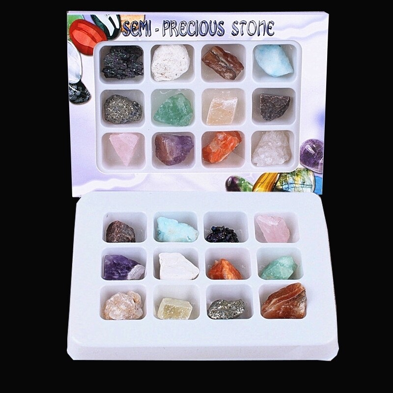 Rough Stones and Minerals Gift Box with 12 pcs crystal set