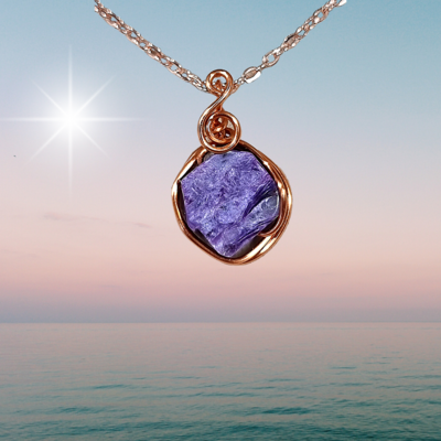Charoite Crystal Copper Pendant Necklace 