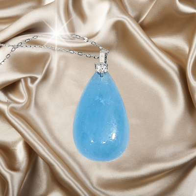 Aquamarine Crystal 925 Silver Necklace Amulet Pendant