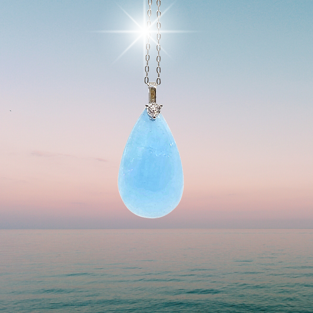 Aquamarine Crystal 925 Silver Necklace Amulet Pendant