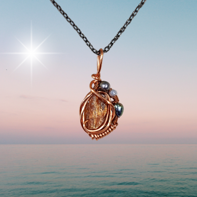 Hessonite Garnet Wirewrapped Copper Pendant Necklace