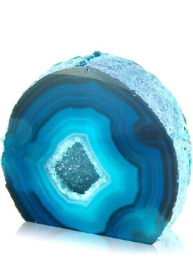 Agate Geode Lamp Crystal Cut Wooden Base Lamp Complete - Teal M