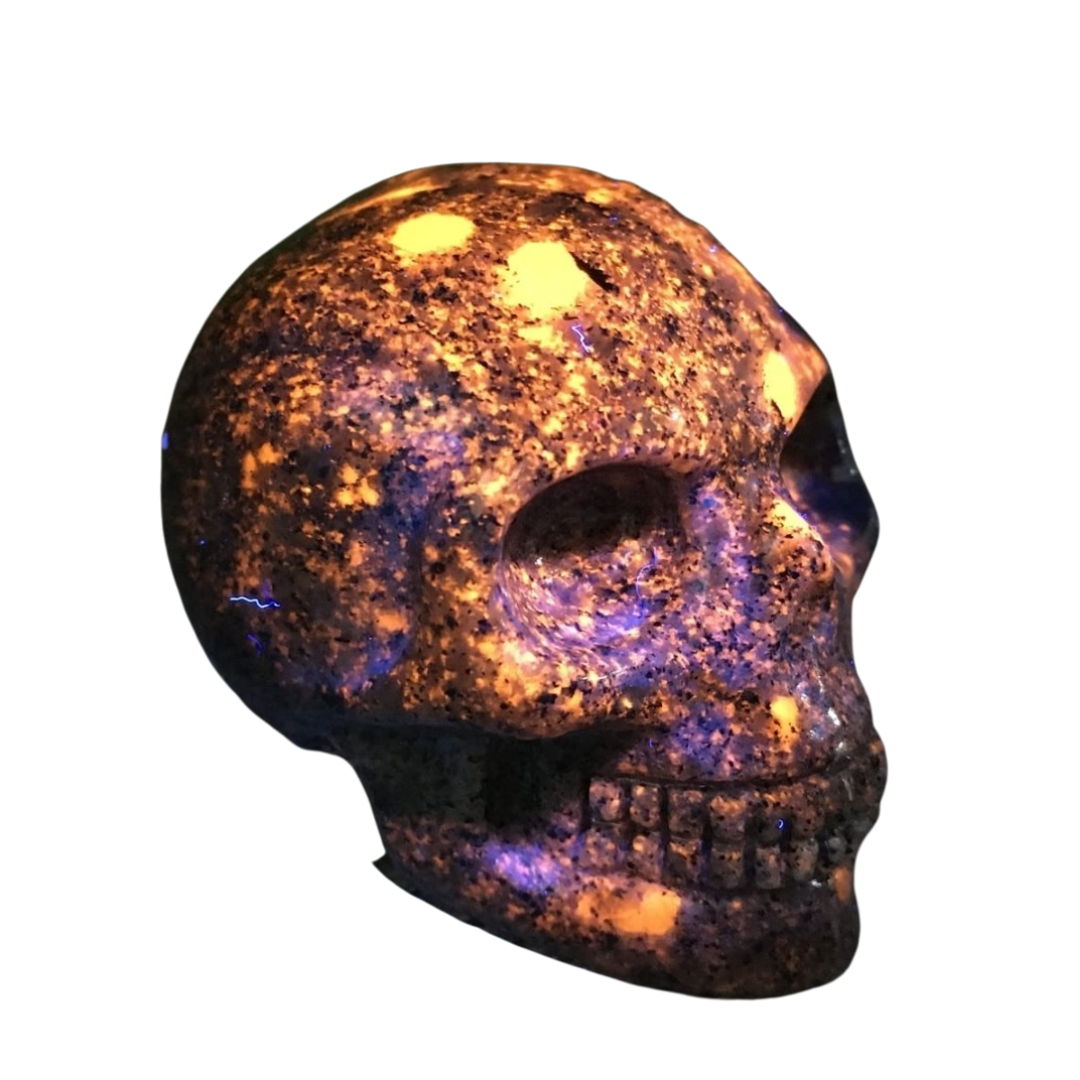 Crystal Yooperlite Large (Fluorescent rock) Skull Skeleton Head Carved Skulls Mineral Gem 2&quot;