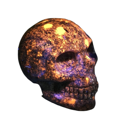 Crystal Yooperlite Large (Fluorescent rock) Skull Skeleton Head Carved Skulls Mineral Gem 2&quot;