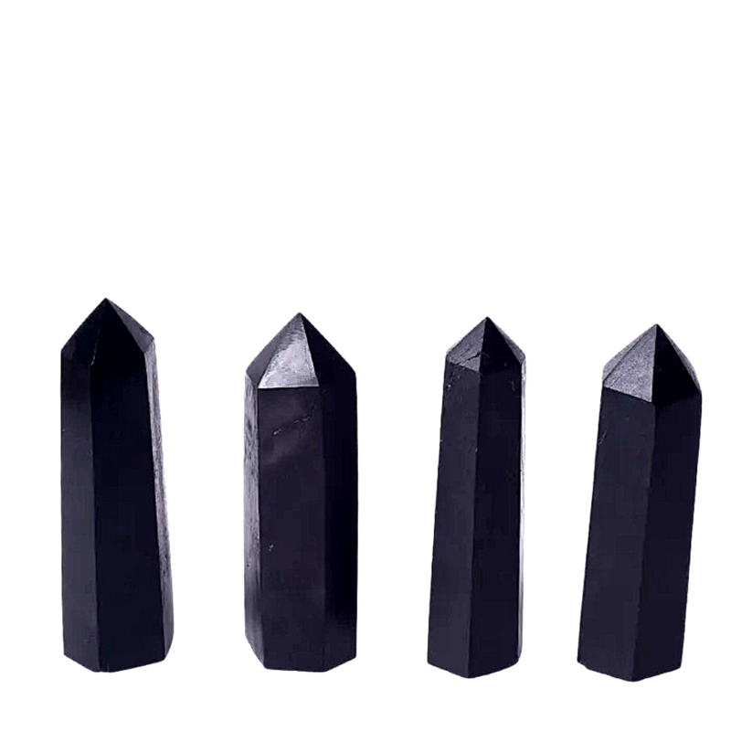 Shungite Black Tower Obelisk Symbol Healing Crystal Wand Point Faceted Prism Heloxahon for Reiki Meditation Therapy S