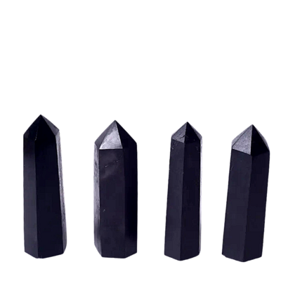 Shungite Black Tower Obelisk Symbol Healing Crystal Wand Point Faceted Prism Heloxahon for Reiki Meditation Therapy S