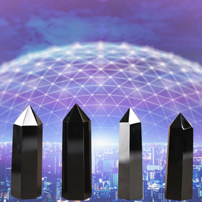 Shungite Black Tower Obelisk Healing Crystal Wand Point Faceted Prism Heloxahon for Reiki Meditation Therapy