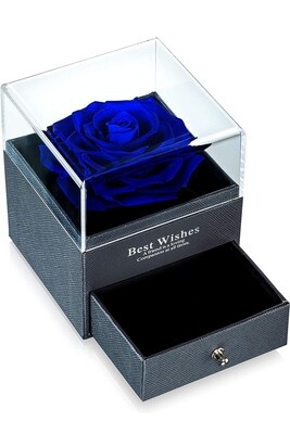 Blue Rose Gift Box Preserved Fresh Flower Rose in a Jewelry Box, Last long Rose Gift Box Eternal Flowers Infinity Rose Blue Everlasting Rose