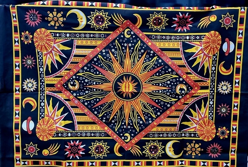 Tapestry Sun Moon Space Solar System Chakra Meditating Yoga  Wall Hanging Handmade Cotton Tapestry 108 x 68 cm