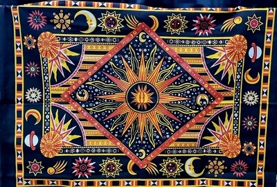 Tapestry Sun Moon Space Solar System Chakra Meditating Yoga  Wall Hanging Handmade Cotton Tapestry 108 x 68 cm