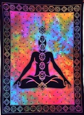 Tapestry 7-Chakra Meditating Yoga Women with Wall Mount / Hanging Set Handmade Cotton Tapestry 108 x 68 cm