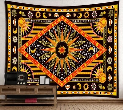 Tapestry Sun Moon Space Solar System Chakra Meditating Yoga  Wall Hanging Handmade Cotton Tapestry 108 x 68 cm