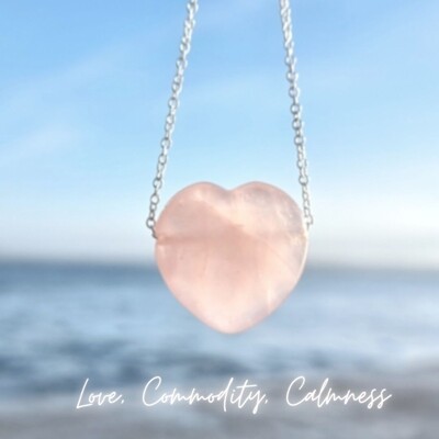 Rose Quartz Crystal 925 Sterling Silver Heart Crystal Pendant Necklace 
