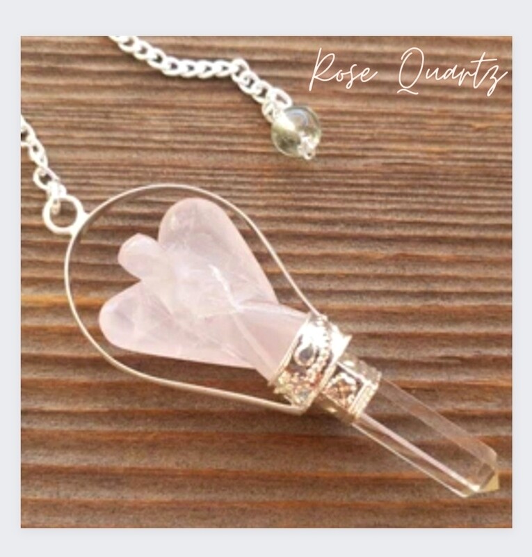 Rose Quartz Crystal Angel Dowser - Pendulum for Reiki Chakra Healing Crystal Stone