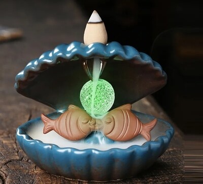 Waterfall Incense Burner Shell Fishes Incense Pearl Lamp LED light Home Decor Pisces Love