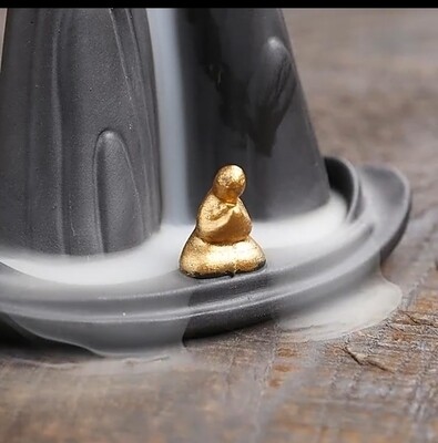 Backflow Incense Burner, Mountain, Meditating Buddha Incense Burner Holder, Handmade Ceramic Sticks, Cones, Cone Burner 