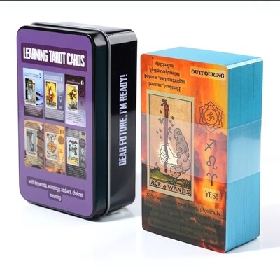 Tarot Learning Cards with meanings on the cards Keywords Reversed Chakra Planet Zodiac Tin Metal Box
