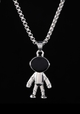 LEEKER COOL SPACE ASTRONAUT  PENDANT STAINLESS STEEL NECKLACE TRENDY SIMPLE SILVER BLACK COLOR  JEWELRY